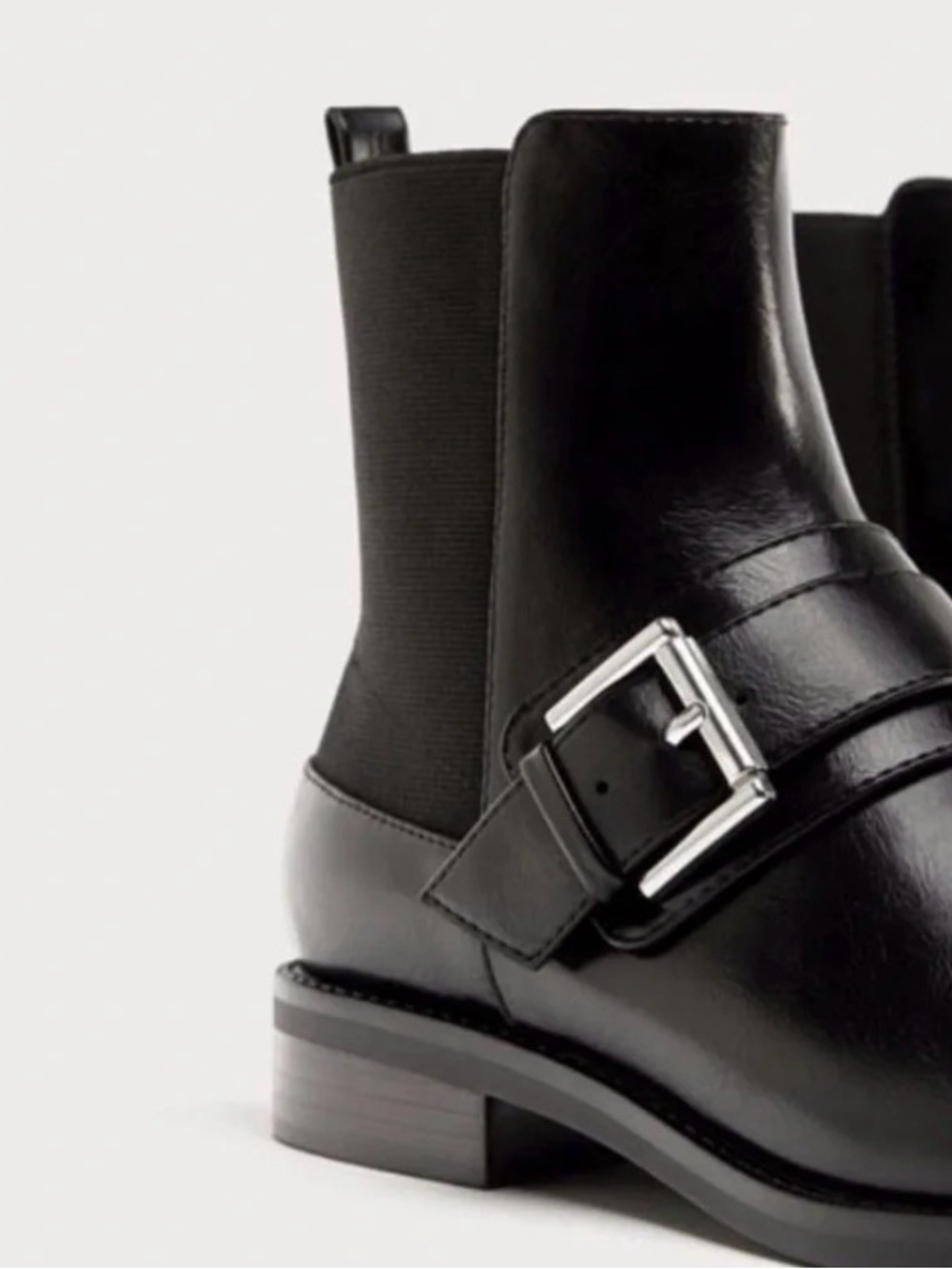 Zara Black Leather Buckle Boot Sz 40 - Picture 2 of 5